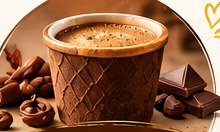 Chocolate edible cup of coffee with beans